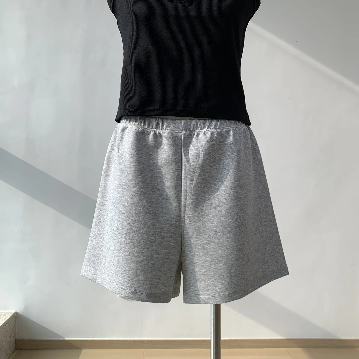 

Gray High Waist Straight Leg Casual Pants Shorts Women's Summer Outfit Lazy Style Commute Simple Fabric Other 100% Elastic Waist