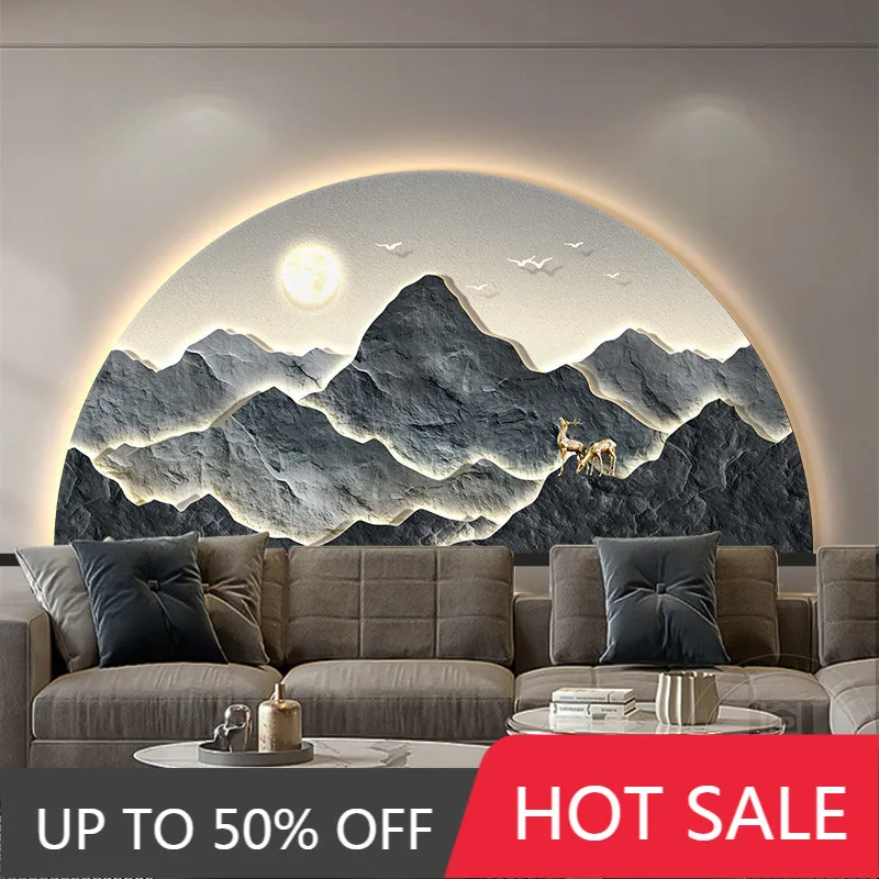 Flowing water generates wealth, living room decoration painting, sofa background wall, highend feeling, luminous wall lamp paint