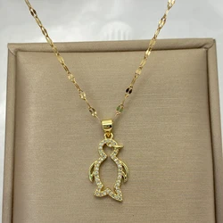 Gold Plated Cute Penguin Pendants With Zircon Stainless Steel Necklace For Women Fashion Jewelry New In Accessories