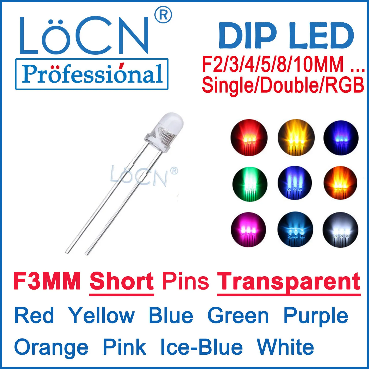 LoCN 1000pcs F3 3MM White Red Yellow Blue Green Purple Orange Pink Ice Blue Transparent Round Head Short Pins 17-19mm