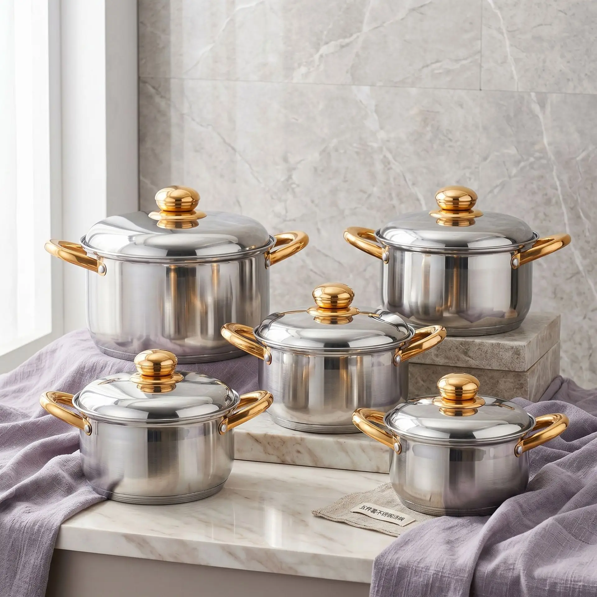 HYS stainless steel soup pot set thickened 5-layer bottom double-handled soup pot stew pot