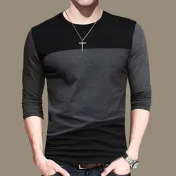 Fashion Men Casual Slim Basic T-Shirts Spring Autumn Cotton Male Clothes Panelled Long Sleeve Big Size Bottoming Pullover Tops