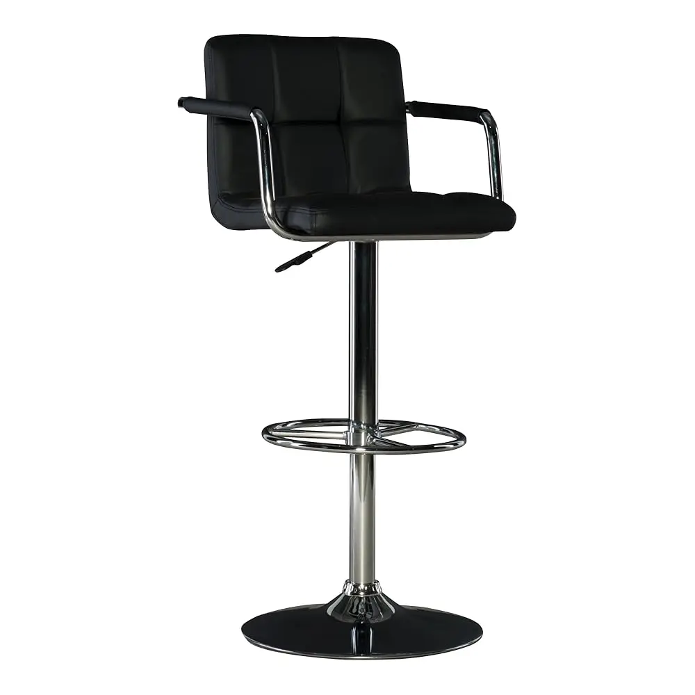 Bla And Chrome Frankie Quilted Swivel , Adjustable Arm Barstool