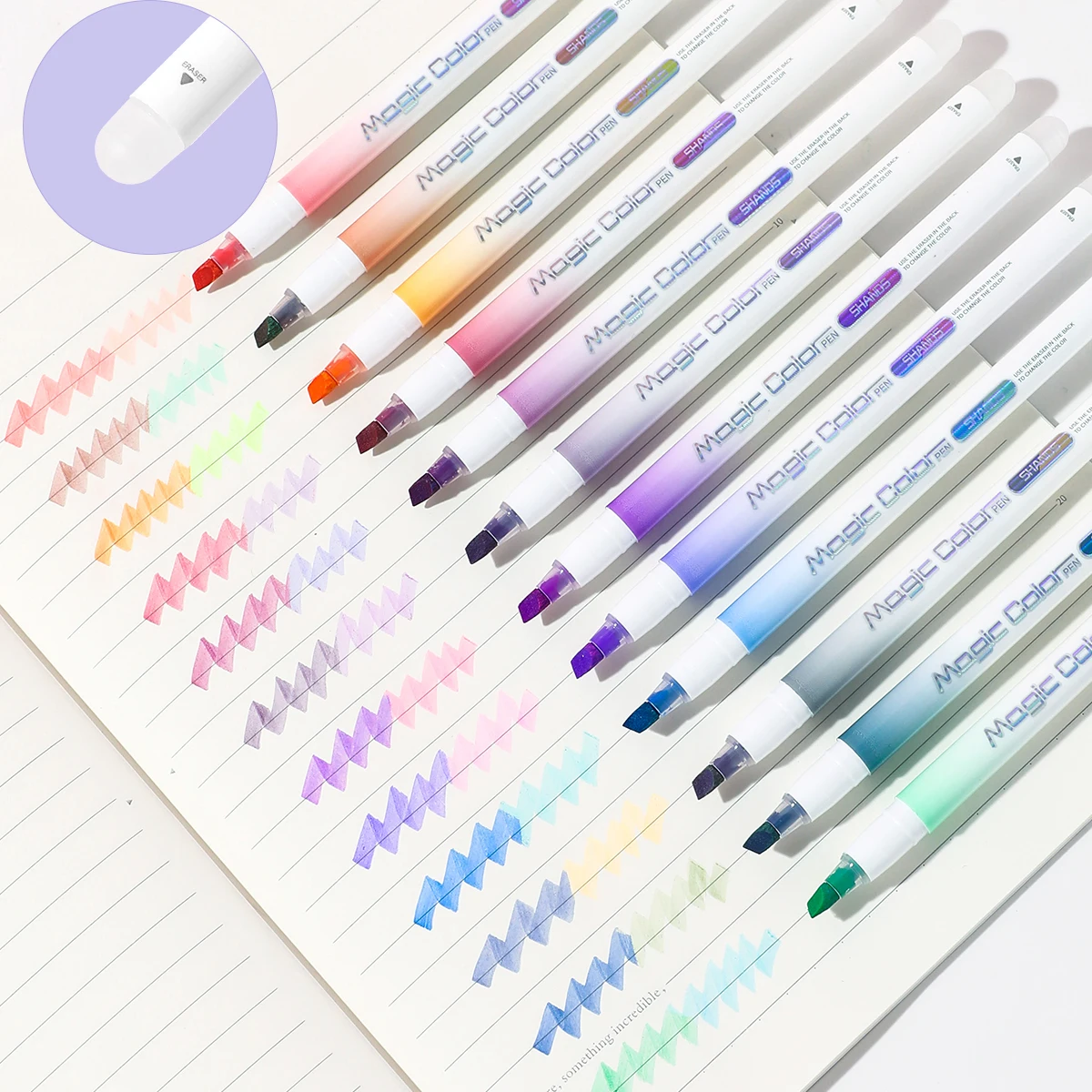 

12 Colors Erasable Color Changing Pens, Erasable Pens, Chisel Tip Highlighter, Erasable Highlighter, Student Drawing, Notes, Mar