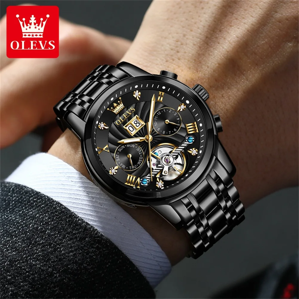 OLEVS Classic Men\'s Watches Tourbillon Multi-function Full Automatic Men Watch High end Male Wristwatches