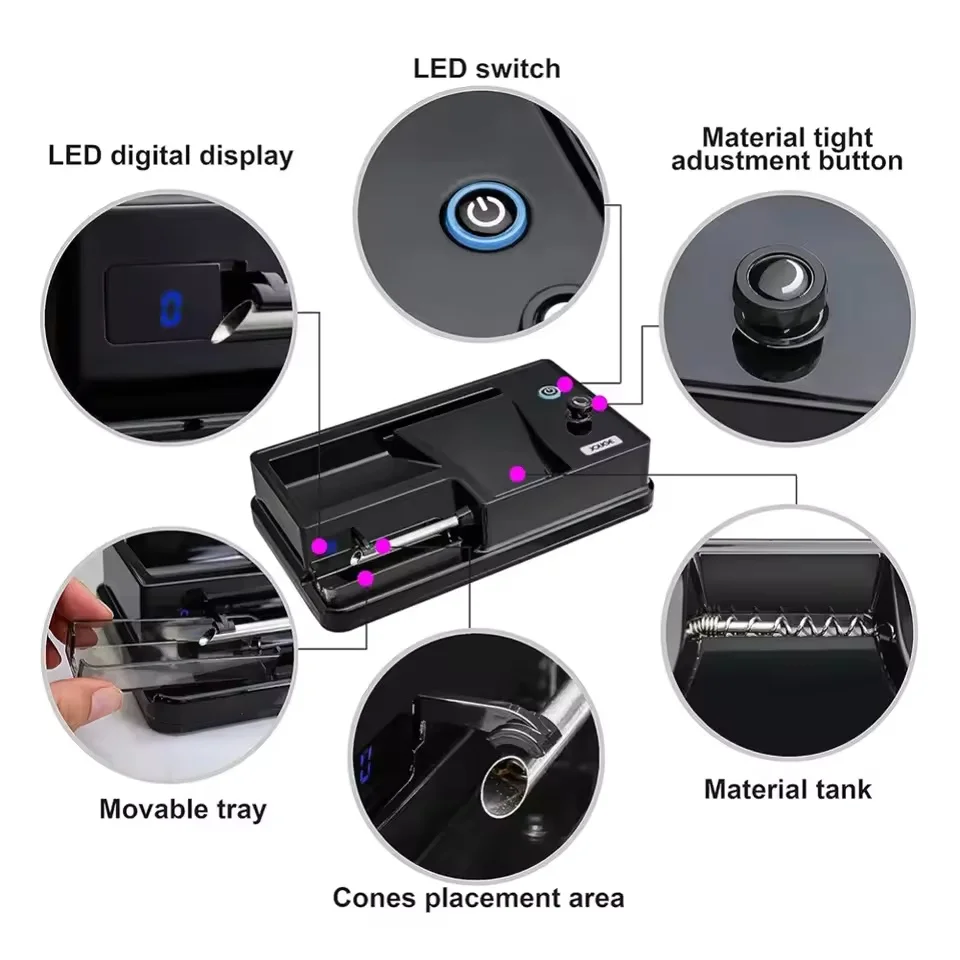 적외선 자동 감지 담배 기계 6.5MM 8.0MM 이중 튜브 원클릭 전자 담배 충전 기계 흡연 액세서리
