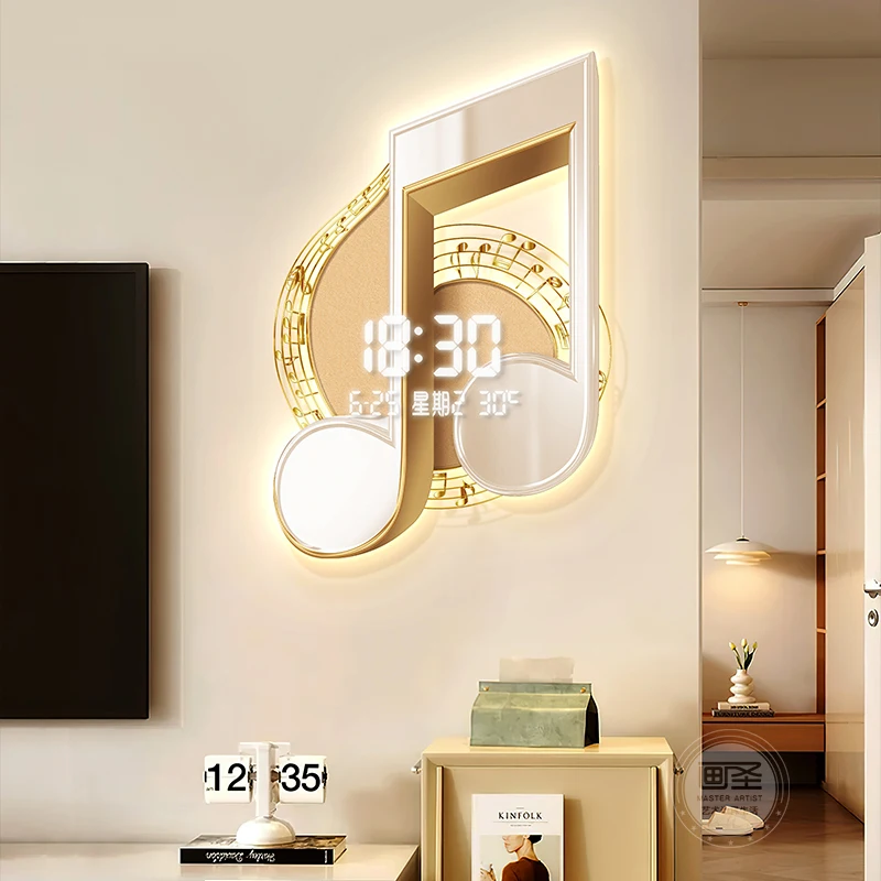 Light luxury musical notes restaurant decoration painting living room background clock hanging painting lamp