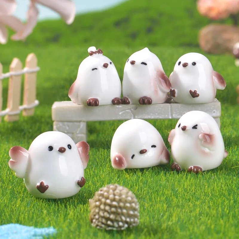 6 Styles Cute Chickadee Resin Figurines Desktop Decor Office Craft Ornaments Leaning Back Lying Sitting Standing Smiling Tilting
