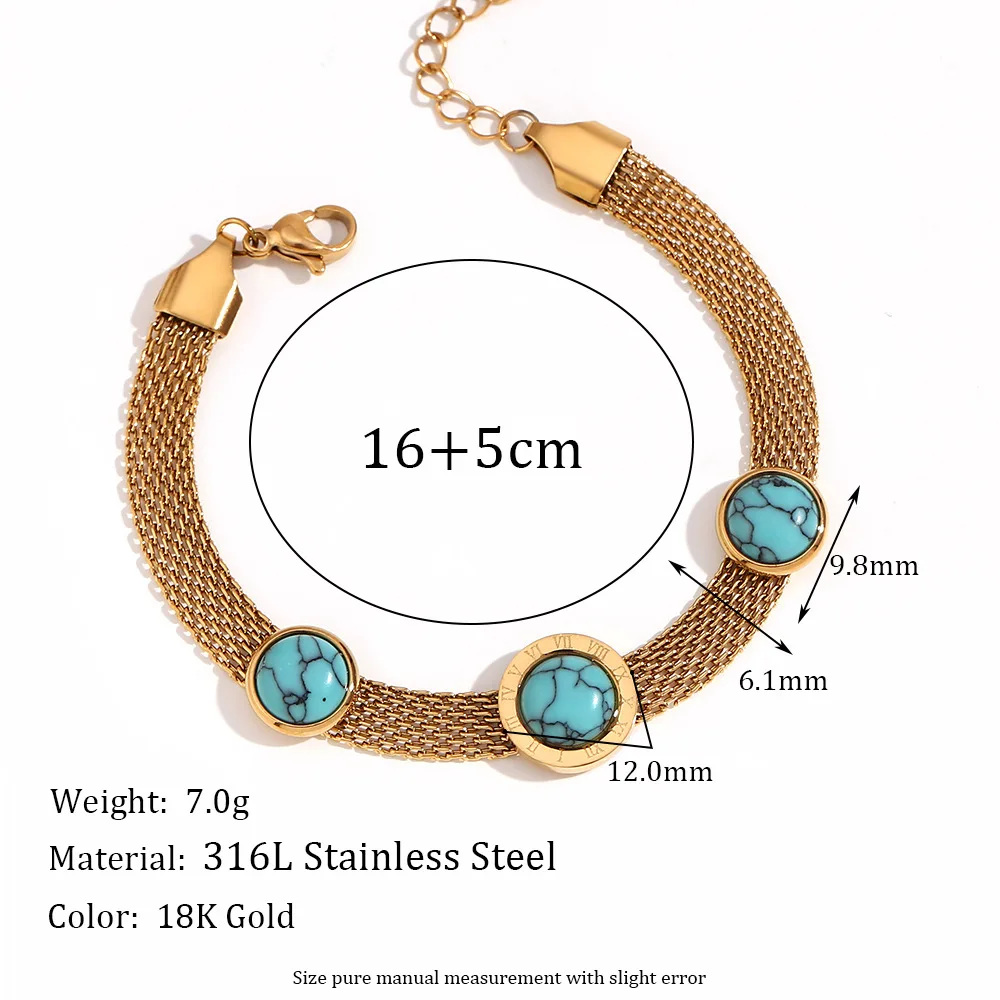 316 Stainless Steel Round Blue Turquoise Woven Mesh Bracelet for Women Waterproof Dweatproof Non-fading Jewelry Wholesale