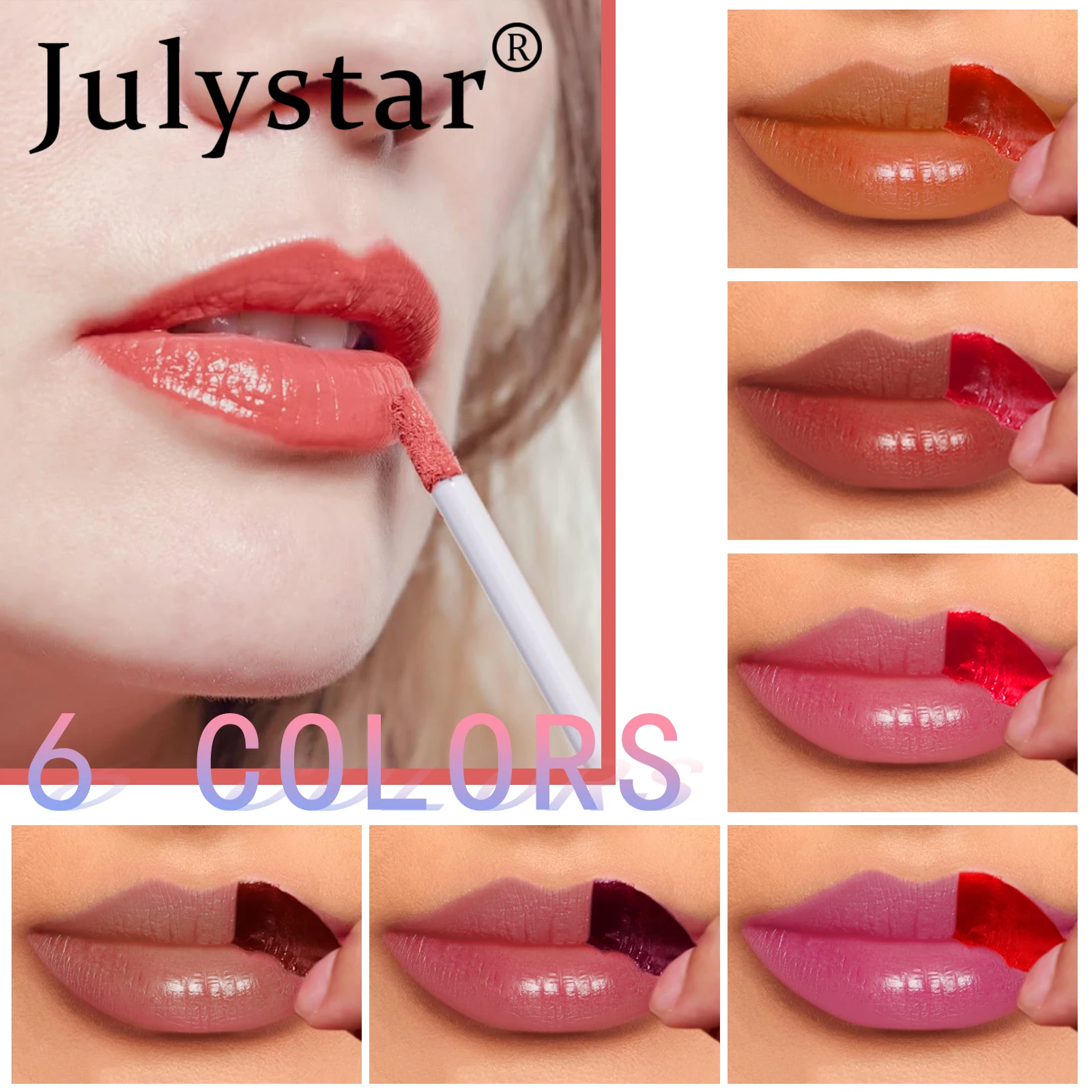 Julystar-lápiz labial para mujer, brillo de labios mate de larga duración, cosméticos, maquillaje de 6 colores, nuevo