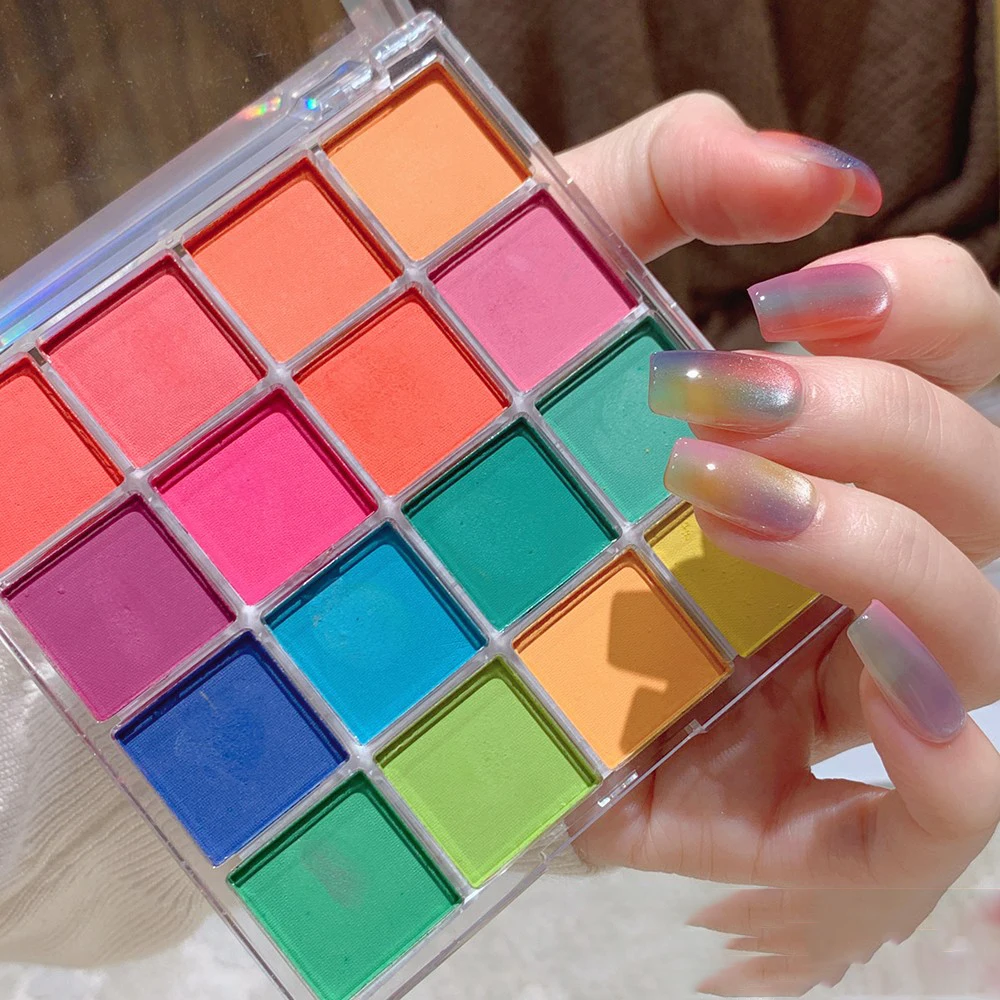 9/16 لون التدرج لوحة ماجيك مرآة مسحوق مجموعة معكرون لامع النيون كروم مسحوق DIYEye الظل ماكياج مسمار فرك الغبار و *