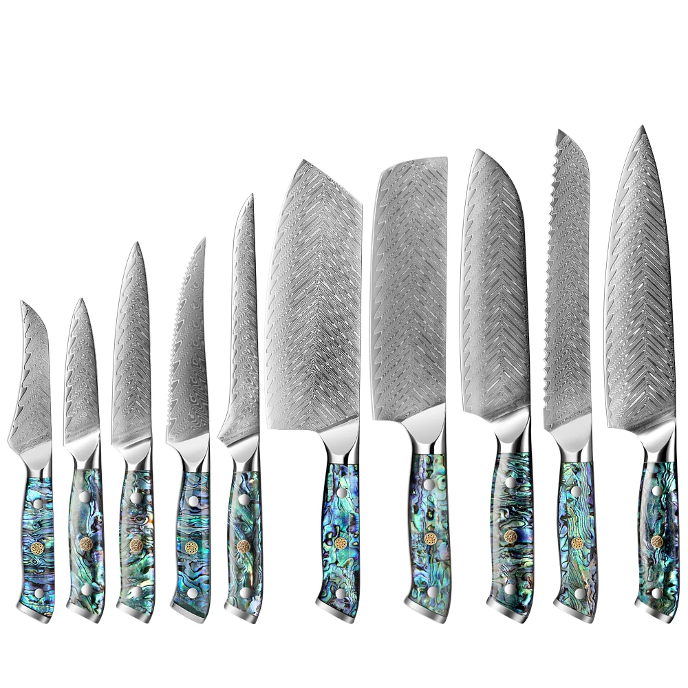 

Professional Chef Knife Set 1-10PCS Damascus Steel Kitchen knife Japanese Santoku Boning knife Sharp Blade Edge Exquisite Handle