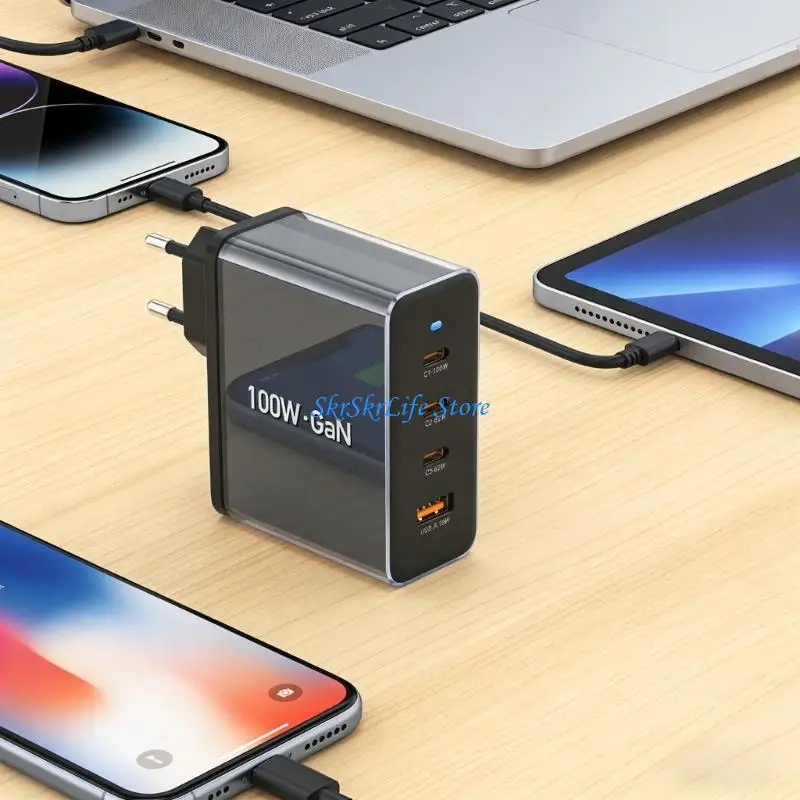 E65E 100W Fast Charging Adapter 4 Port USB C 65W 18W Desktop Charging for Laptop