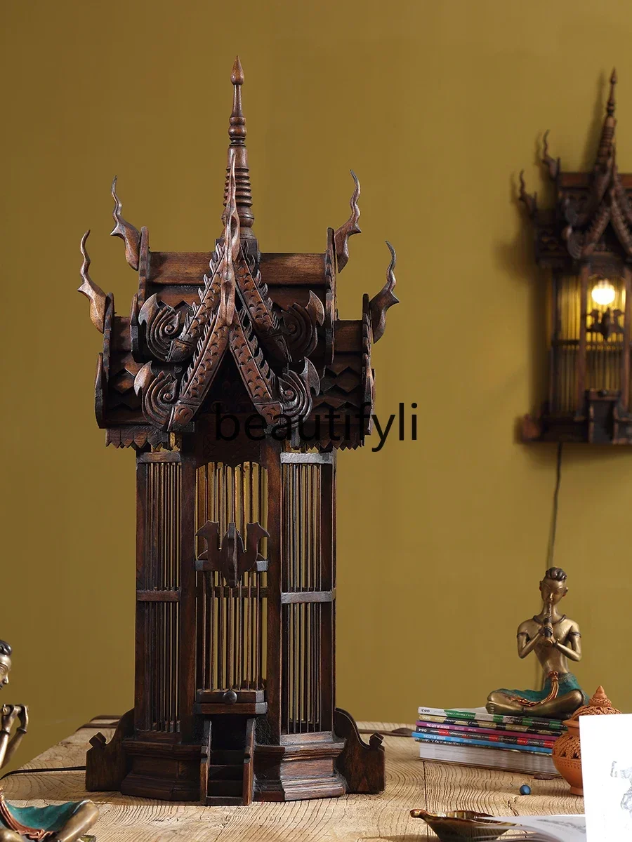 

ss CBirdcage Hotel Decorative Tabletop South East Asia Wooden Ornament, Vintage Chinese Art