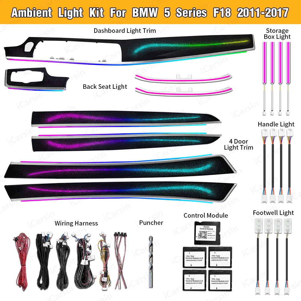 

Новый динамический окружающий свет Galaxy для BMW F10 5 седан 2011-2017, автомобильная система управления, внутреннее светодиодное освещение, обновленные аксессуары