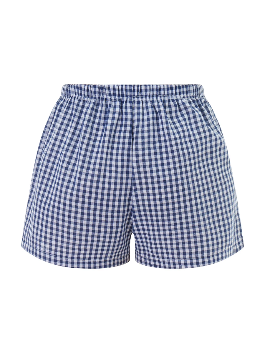 Y 2K Geruite Shorts Voor Dames Schattige Gingham Shorts Boxers Pyjama Esthetische Lounge Gestreepte Onderkant Nachtkleding