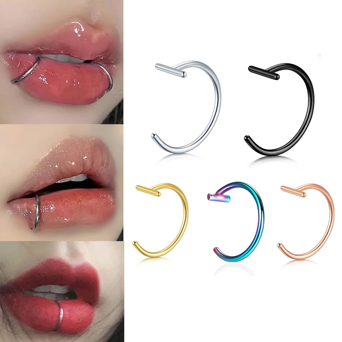 Faux anneau à lèvres à clipser 18G, en acier inoxydable, hypoallergénique, Punk, Non Piercing, cerceau à lèvres plaqué or 18 carats, boucle d'oreille de manchette de conque de Cartilage