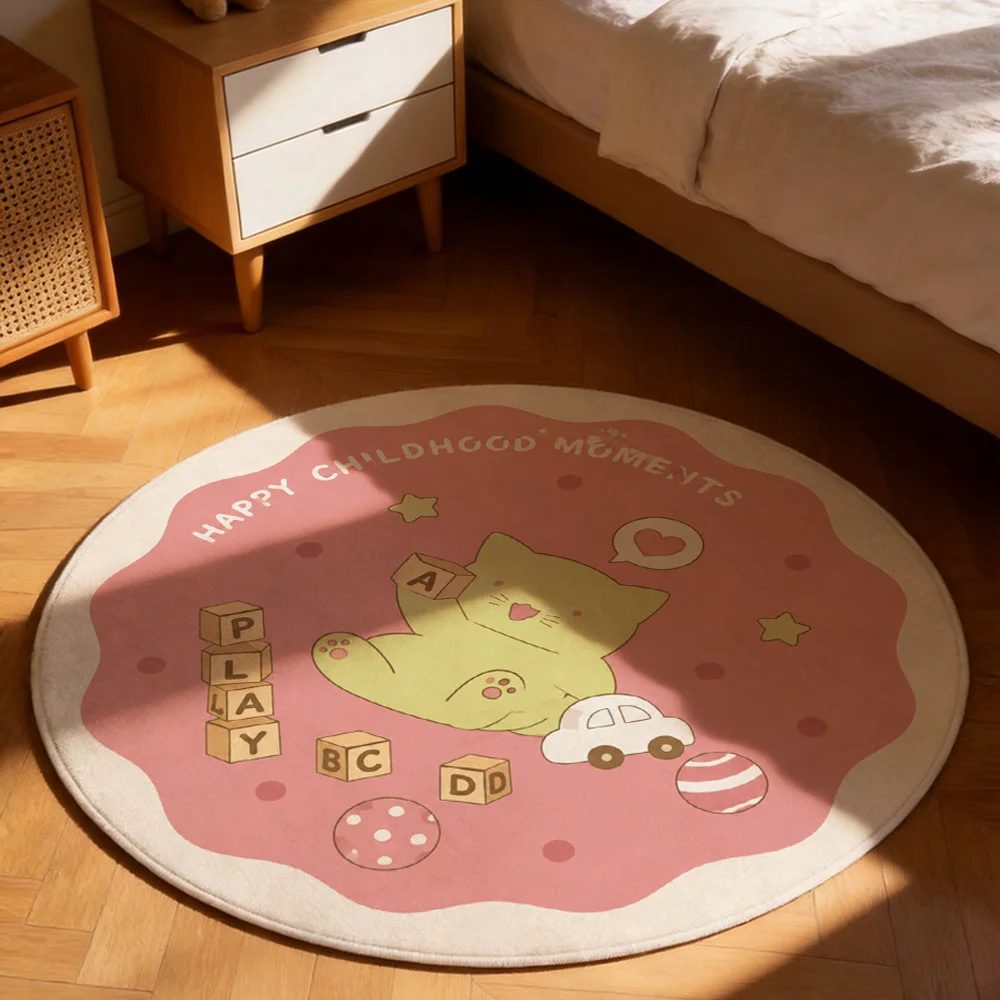 Happy Childhood Moments Playtime Mat Cute Cartoon Toys Blocks Learning Area Rug for Kids Nursery Decor