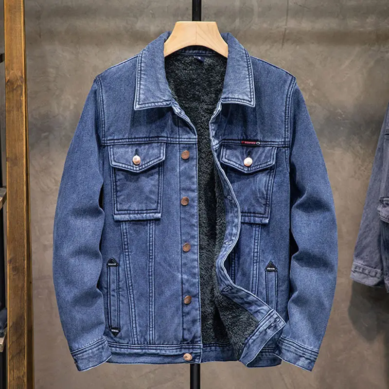 GELITAYIN Male Jean Coats Oversize Warm Black Padded Men's Denim Jacket Outwear Japanese Retro Vintage Casual Y2k High Quality L