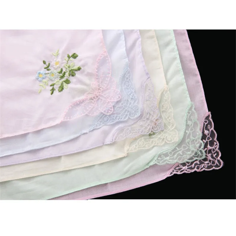 3Pcs 28x28cm 100% Cotton Flower Embroidery Square Scarf Plain Women Lady Handkerchief Wedding Party Gift