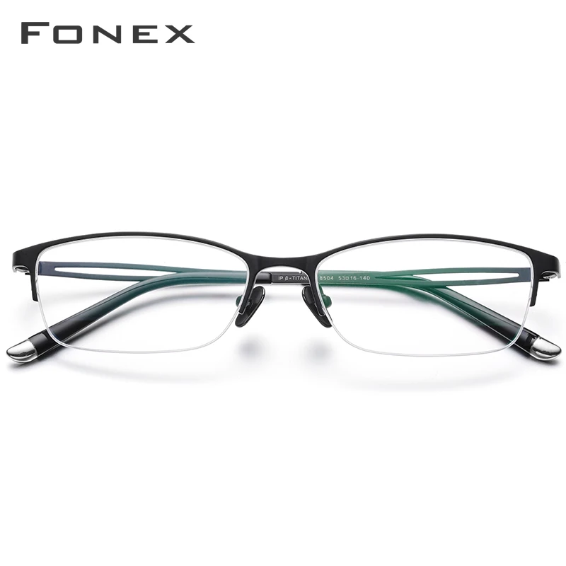 FONEX Pure Titanium Glasses Frame Men Ultralight-Weight Square Eyewear Women Semi-Rimless Half Japanese Eyeglasses 8504