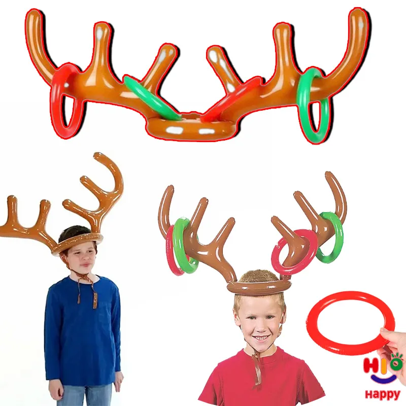 Inflatable Reindeer Antler Hat Ring Toss Game Multiplayer Kids Gift Christmas Family Game Toys New Year Xmas Decor 2025