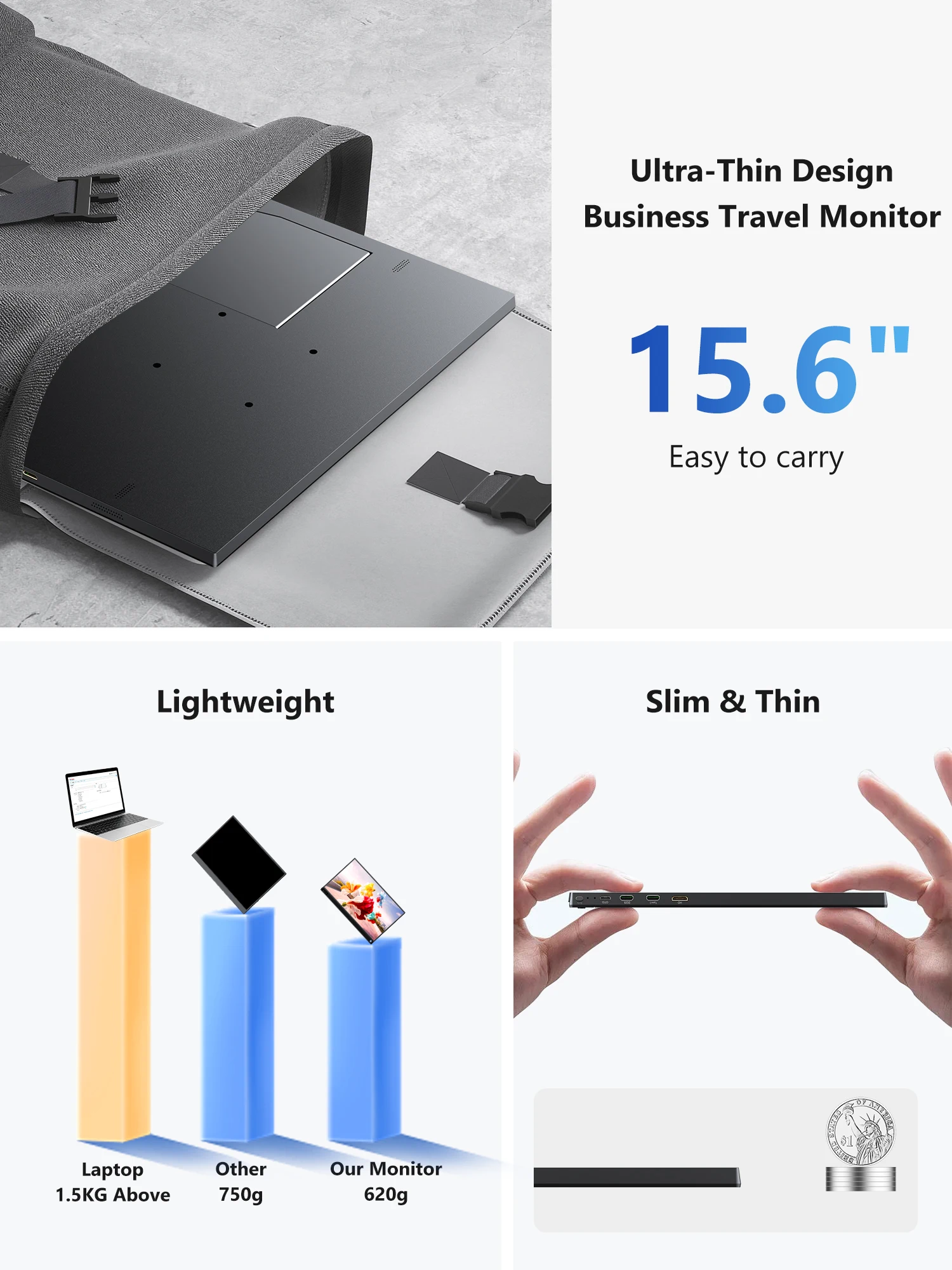 Amoudo 15.6 بوصة شاشة محمولة 1920x1080P تمديد عرض IPS لوحة ال سي دي حامل القلم VESA USBC شاشة HDMI صغيرة للهاتف المحمول