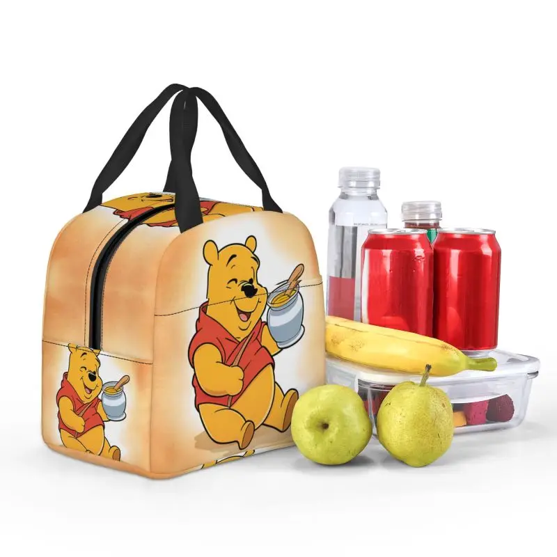 Custom Winnie The Pooh Lunch Bag Women Cooler Thermal Insulated Lunch Container Box for Kids School Work Food Picnic Tote Bags