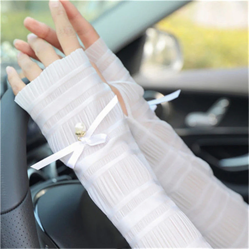 Summer Women Sun Protection Long Fingerless Cooling Gloves Lady Outdoor Cycling Driving Thin Breathable Sunscreen Uv Arm Sleeve