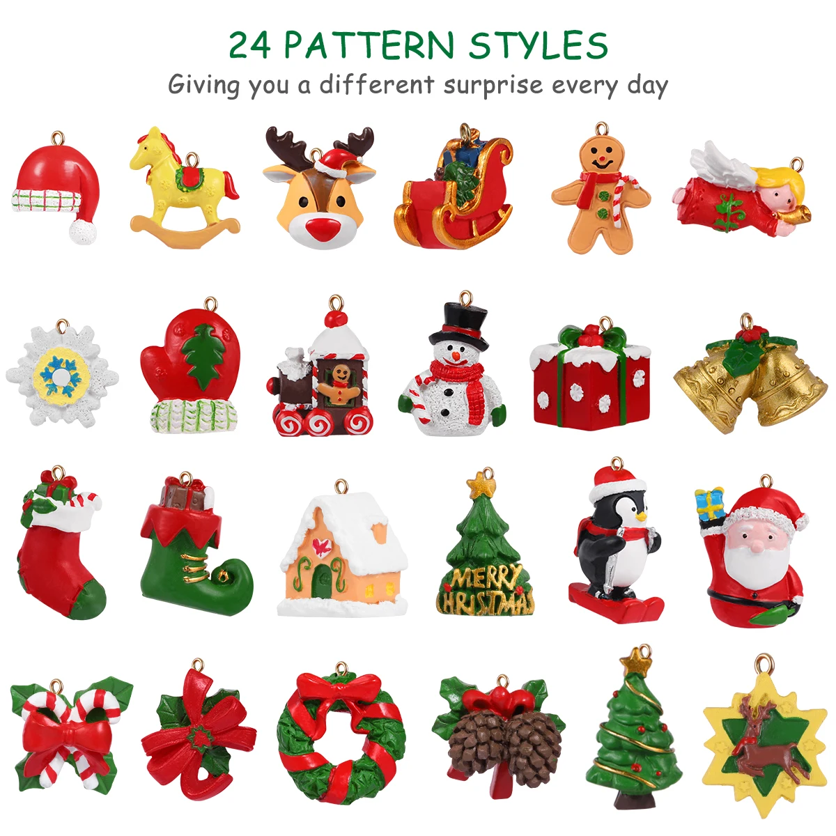 

24Pcs Mini Resin Christmas Countdown Calendar Hanging Ornaments Xmas Holiday Party Decoration Christmas Advent Calendar