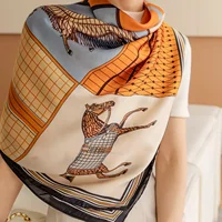 Luxury Horse Print Square Scarf Vintage Imitation Silk Shawl Scarf  Women Windproof Outdoor Head Wrap 110*110cm [p'[; - Image 2