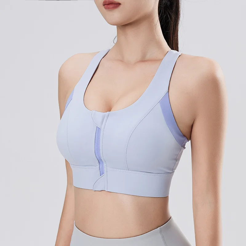 Women Sport Bras Front Zipper Yoga Bra High Impact Shockproof Workout Underwear Padded Running Tank Tops Gym Fitness Vest Female
