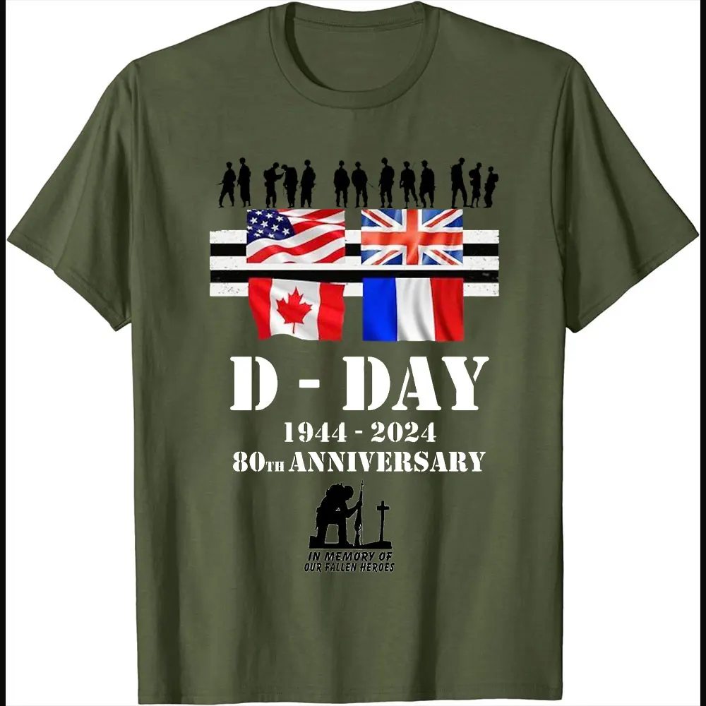 D-Day Shirt Omaha Beach Normandy Landings 80th Anniversary 1944-2024 Veteran Retro T-Shirt Gift Remembrance Day WW2 Cotton Tee