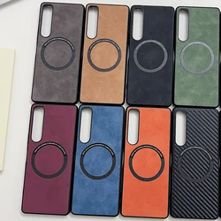 Slim Sheepskin Leather Wireless Charging Magnetic Case for Sony Xperia 5 IV 5 1 V 10 1 VI, Shockproof Matte Phone Cover Funda