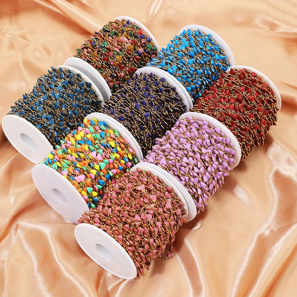 1 Meter Edelstahl-Ketten mit funkelnden Herz-Emaille-Anhängern für DIY-Schmuckherstellung, Halsketten, Ohrringe, Armbänder und Zubehör – Detail 5