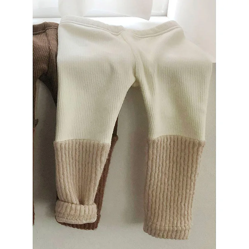 2024 Winter Nieuwe Baby Fleece Leggings Katoen Baby Mode Splicing Leggings Jongen Meisje Casual Broek Kinderen Dikke Warme Broek