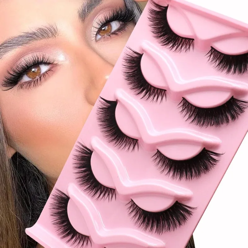 False Lashes Eyelashes Extension Cluster 5 Pairs Faux Mink Fluffy Long Full Look Eye Bottom Russian Strip D Curl Dramatic Halloween Cosplay