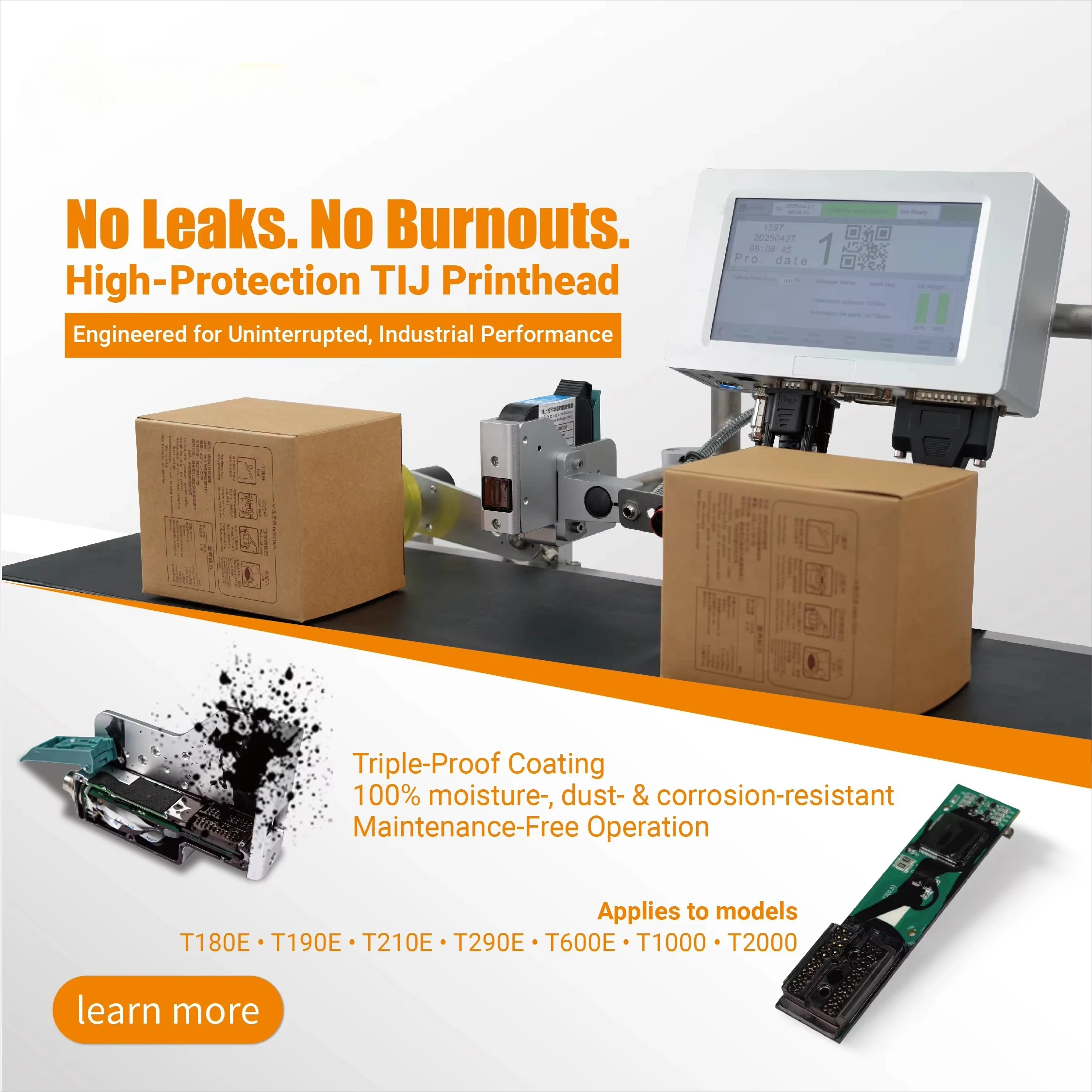 T180E Industrial TIJ Online Thermal Inkjet Printer 12.7mm Egg Box Label Expiry Date Batch Coding Machine