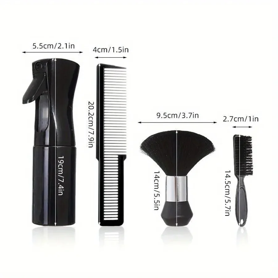 4pcs Professional Barber Brush Set Neck Duster Beard Haircut Comb Water Spray Bottle Anti-Static Beard Shaving Supplies Salon