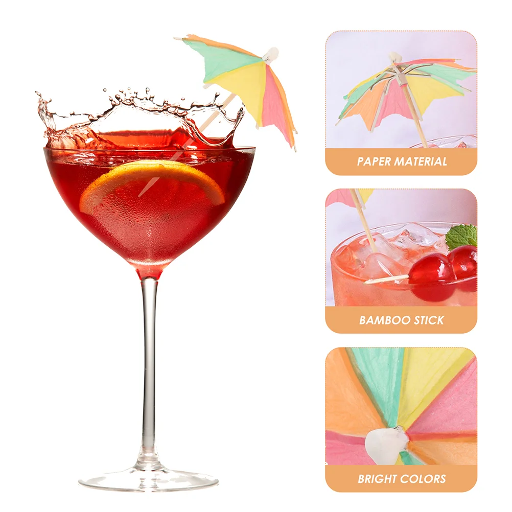 100 Pcs Cocktail Umbrella Appetizer Picks Umbrellas Cake Cupcake Topper Bamboo Drink Beach Toppers Pool Party Paper