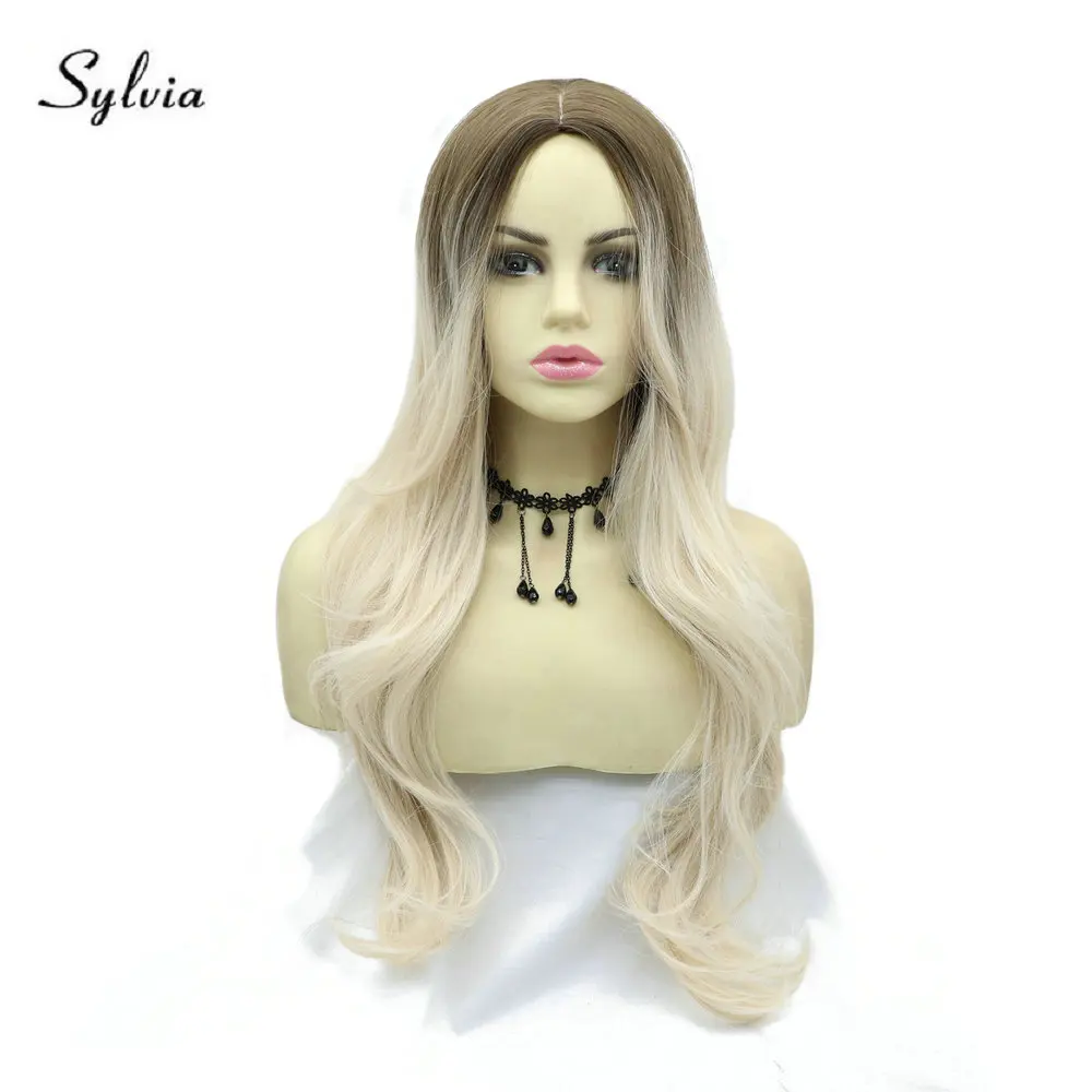 

Sylvia Ombre Blonde Wig Long Wavy Blonde Synthetic Wigs for Women Glueless Blonde Ombre Wigs with Dark Root Natural Looking 24"