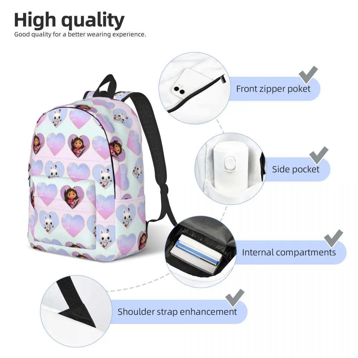 PastelGabbys-mochila de gato para casa de muñecas para niño y niña, bolsa escolar para estudiantes, mochila de Anime de dibujos animados, bolsa de guardería preescolar