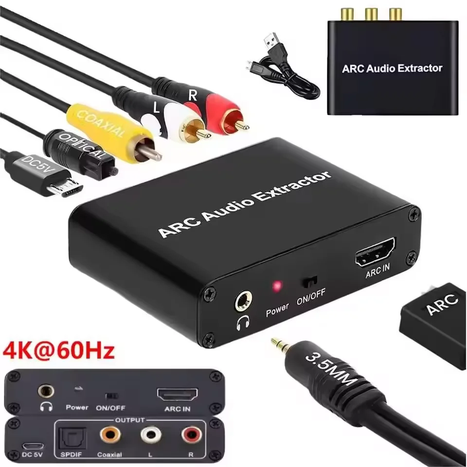 4K HDMI ARC مستخرج الصوت قوس إلى SPDIF محوري L/R ستيريو 3.5 مللي متر جاك محول الصوت محول قناة العودة ل HDTV مكبر للصوت
