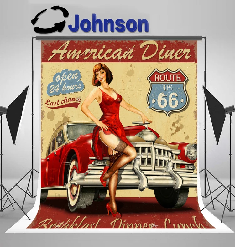 

JOHNSON 1920s 30s 40s diner route 66 vintage car america diner restaurant backdrops Computer print party background