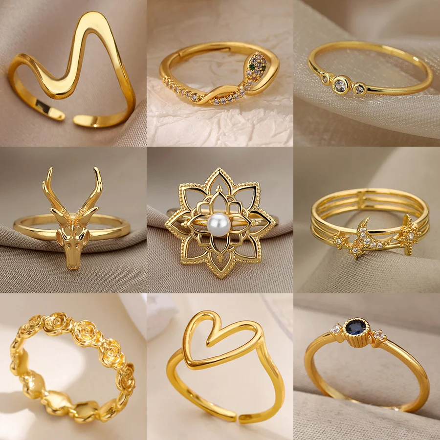 Bagues de luxe en Zircon pour femmes, Imitation de perles, plaqué or, ouverture en acier inoxydable, tendance, esthétique, bijoux de fête de mariage