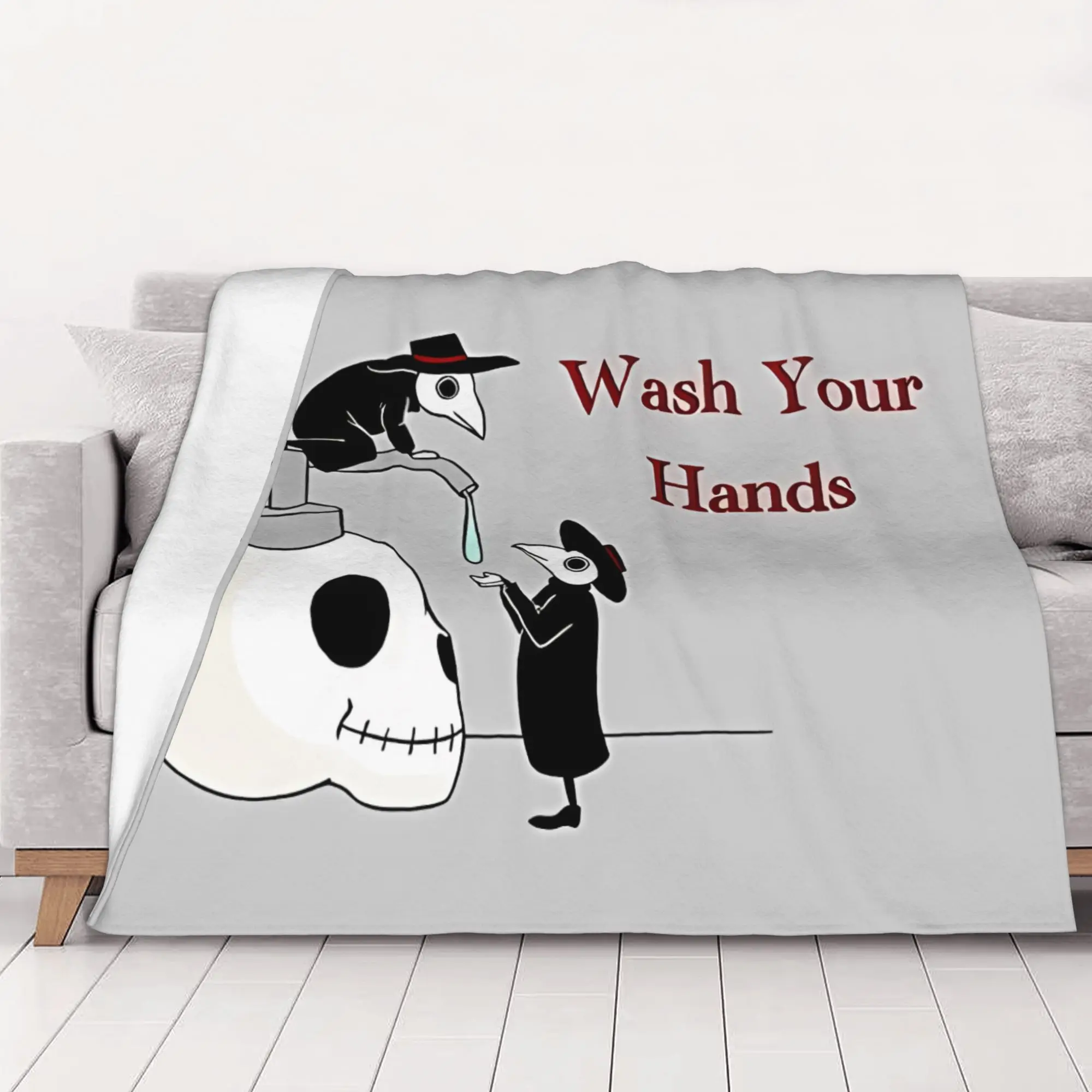 1PC Wash Your Hands! Plague Doctor home room decorations Winter Blankets for Adults Bedding Home Interior Sofa Knee