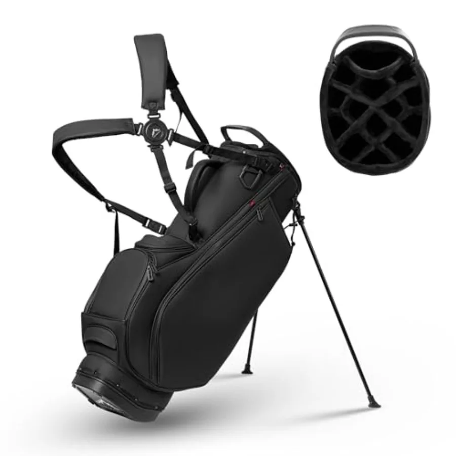 Premier 14-Way Golf Stand Bag, Lightweight Leather for Men Waterproof Design, Non-Slip Base, Dual Straps, Magnetic Pockets, Fle