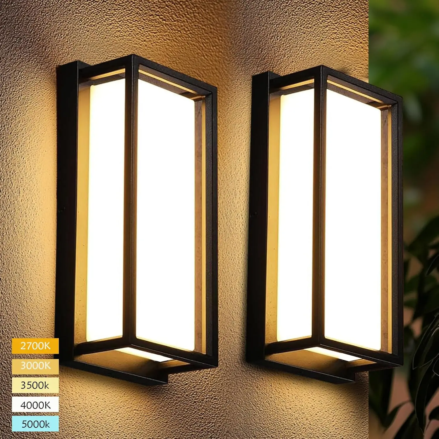 Dimmable Modern Outdoor Wall Light Fixtures, 1400Lm Waterproof Porch Lights Outdoor Wall Sconce, 2700K-5000K 5 Color