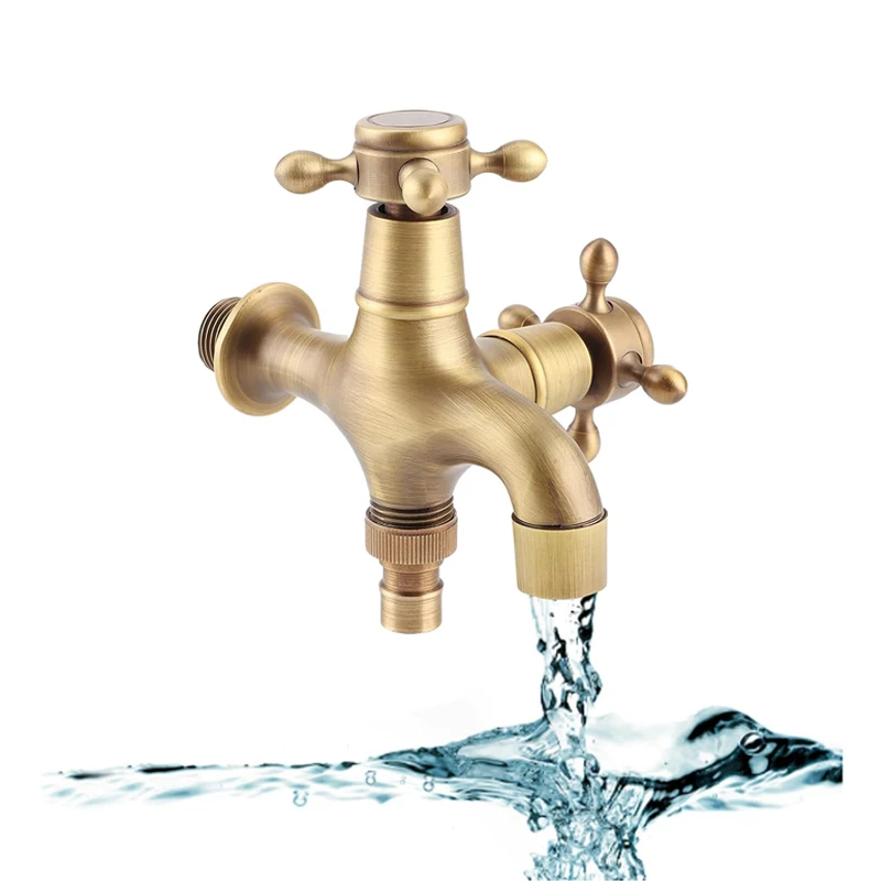 

Brass Multifunction Faucet Wall Mount Bibcock Antique Retro Pool Tap Outdoor Garden Faucet Washing Machine Mop Cold Water WC Tap