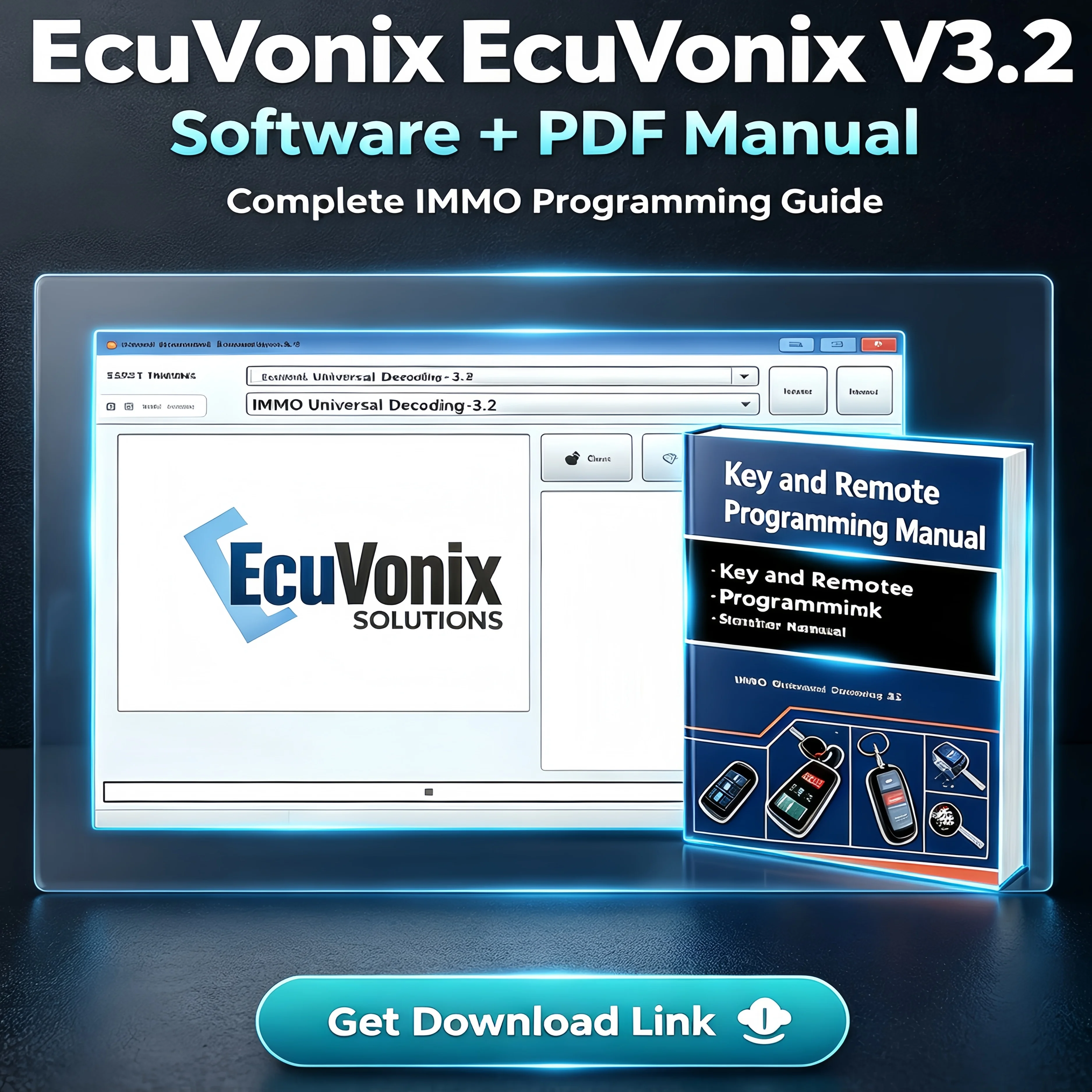 EcuVonix IMMO Universal Decoding V3.2 IMMO Off With Keygen + Key & Remote Programming PDF Manual For Auto Locksmith send by link